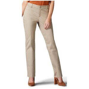 Lee Womens Relaxed Fit Straight Leg Mid-Rise Pants Size 16 Long Beige 5 Pockets